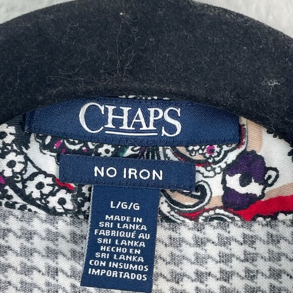 Chaps Womens Large Black White No Iron Houndstooth Button Up Shirt Long Sleeve - Picture 3 of 10